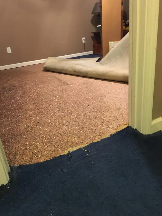 Carpet pad removal revealing water damage during Drying & Dehumidification in Mesquite